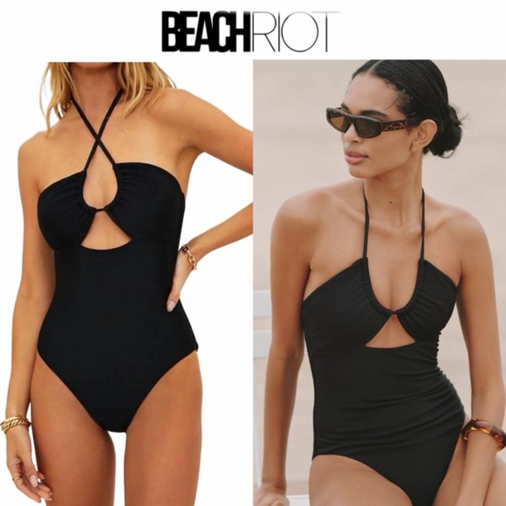 Beach Riot Phoenix One Piece Swimsuit Black  Sz L NWT 178$